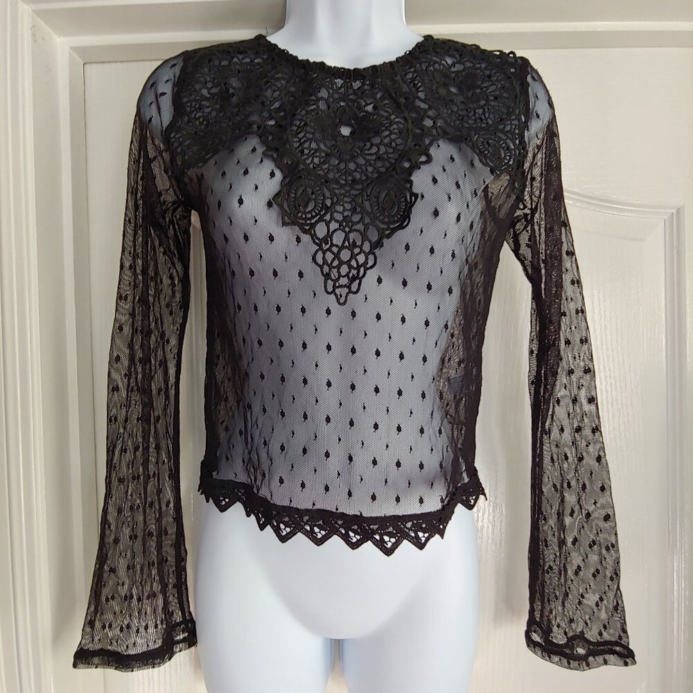 Womens Black Lace Top Whimsy Goth Y2k Witchcore Mystic XS